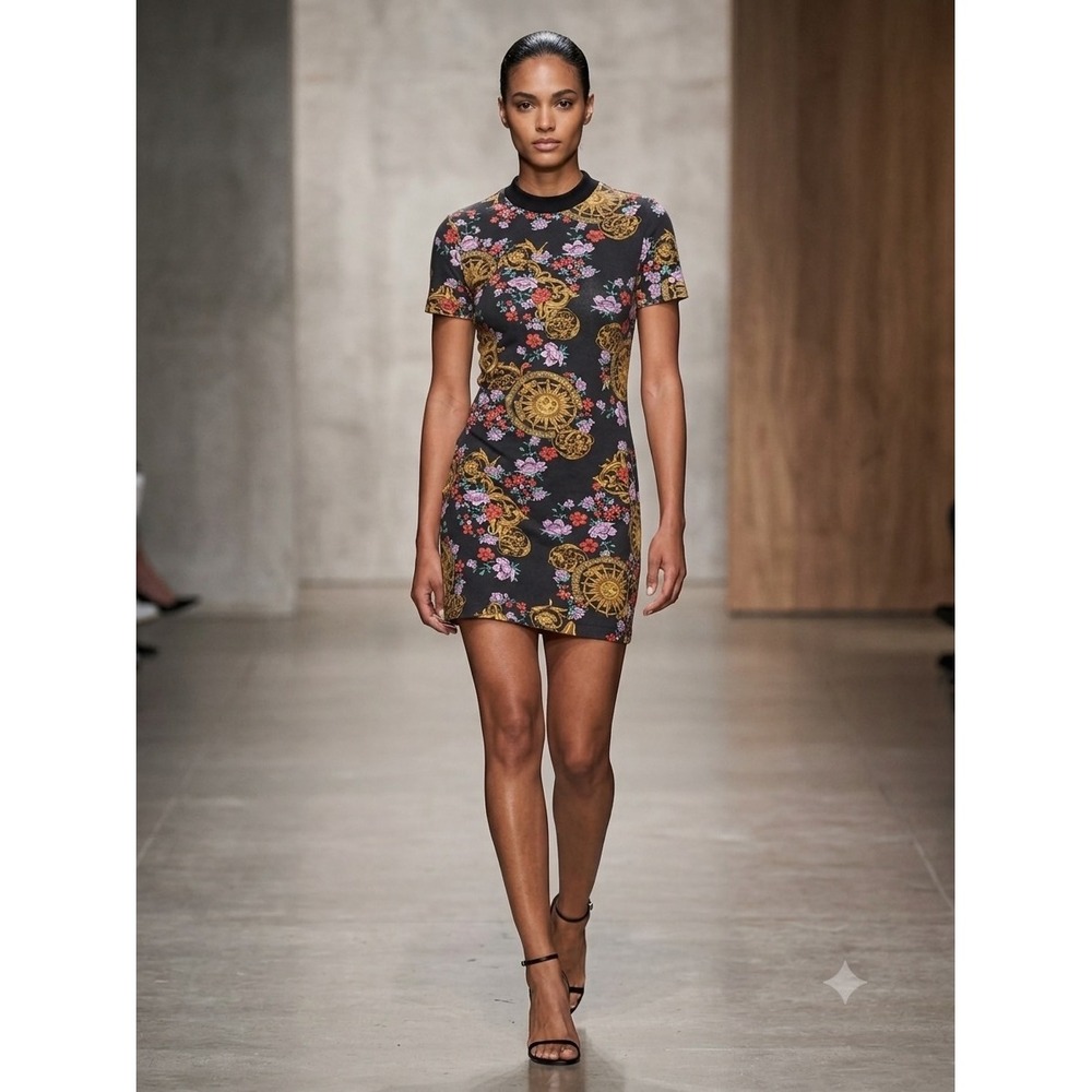 Versace Jeans Couture Sunflower Baroque Floral T-Shirt Dress - Tailored Mini